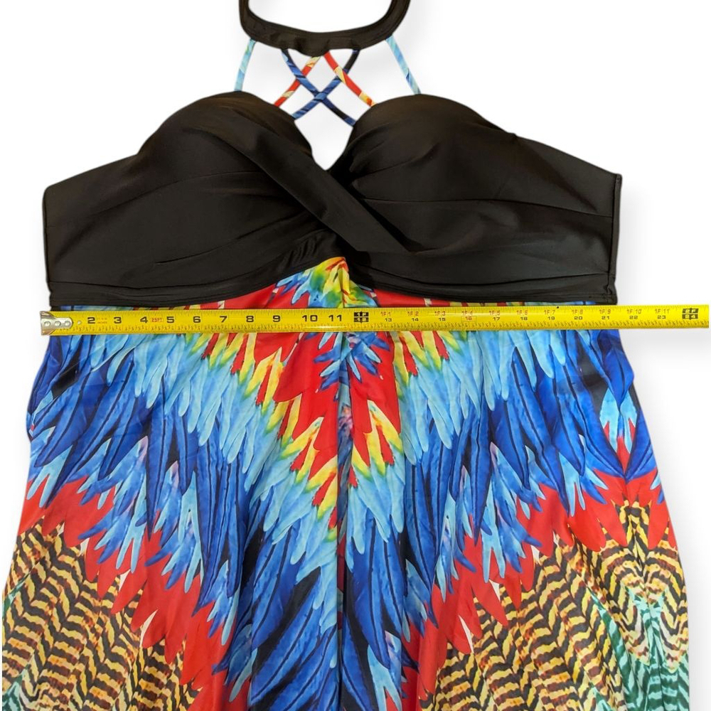 Black Multicolor Halter Tankini Swim Top 3X - Picture 8 of 9